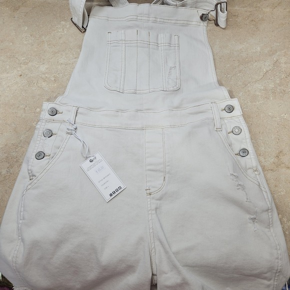 Judy Blue‎ Overalls Womens Large Ecru Garment Dyed Shortalls Distressed Denim - Picture 8 of 11